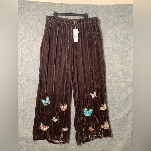 JOHNNY WAS Size XXL Embroidered Velvet Floral Wide Leg Coordinating PullOn Pants - Picture 2 of 12